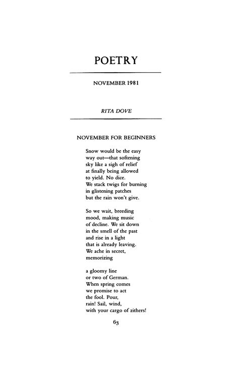 November for Beginners by Rita Dove Poetry Magazine