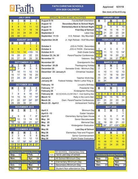 Novi Christian Academy Calendar