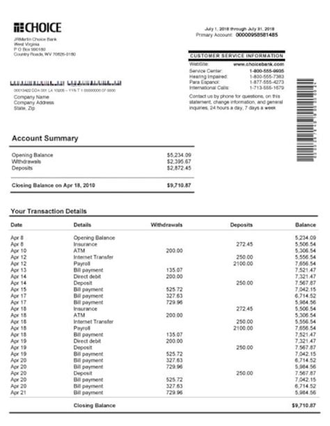Novo Bank Statement Template