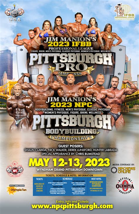 The 2023 IFBB Pro League Pittsburgh Pro is scheduled for the weekend of May 12-13, 2023, in Pittsburgh, PA. Six pro divisions are featured in this contest, and 100 athletes from 18 different .... 
