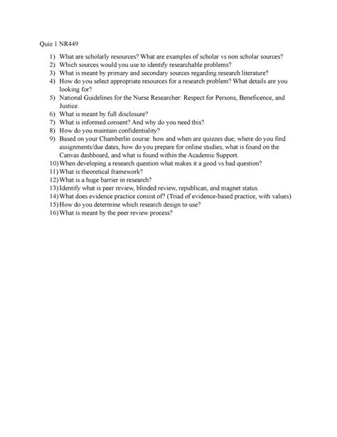 Nr 449 quiz 1. QUIZ TWO Review NR 449. Evidence-Based Practice 100% (14) 3. EBP quiz 2 review - WEEK 2 QUIZ. Evidence-Based Practice 95% (19) 6. ... NR 511 Week 7 Part 1 Discussion; NR 511 Week 6 Part 2 Discussion – SOAP note & ICD 10 code; NR 509 Week 7 Assignment Immersion Completion; 