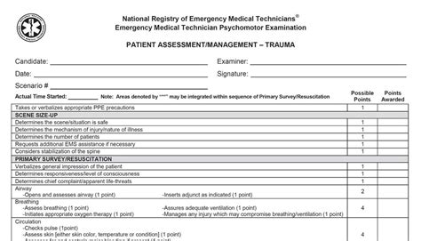 Random EMT Skills Essay to Skill Examiners Essays and instructions for five (5) EMT skills are included in this essay. NREMT candidates must test the skills as follows: LEVEL SKILLS TO TEST Emergency Medical Technician Additionally, candidates ... areas on the score sheet relating to that care should be deducted. At no time should you allow the. 