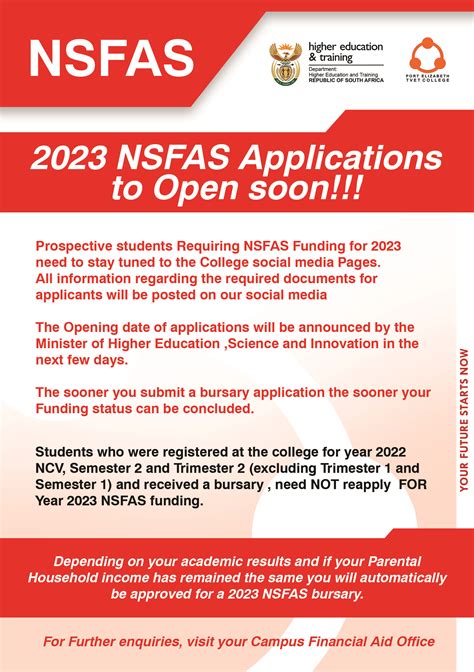 Nsfas - May 3, 2023 · NSFAS is receiving data from your institution to enable them to create a bursary agreement. This is another step students find themselves on for a while. This is because NSFAS has to wait for information from your chosen institution. Signing Of Agreement. At this stage, you need to sign your bursary agreement so that NSFAS can disburse your ... 