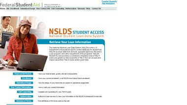 Nslds.ed.gov. National Student Loan Data System The National Student Loan Data System (NSLDS) is the national database of information about loans and grants awarded to students under Title IV of the Higher Education Act (HEA)... Machine Readable . Federal Student Loan Program Data ... DATA.ED.GOV. Official Website of U.S Government. About ; FAQ ; 