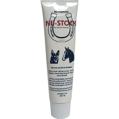 Nu stock. Product Details. Pierce's All Purpose Nu-Stock Topical Solution works to heal skin abrasions, cuts, and deep wounds. It has a 45-year track record of use and testing! This potent, yet gentle formula is safe for animals of all types, including cats. It is useful in eliminating specific types of growths, and it works on any type of skin disorder. 