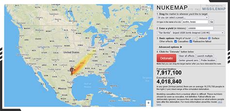Nuclear bomb nuke simulator.  There are NUKEMAP, created by Alex Weller...