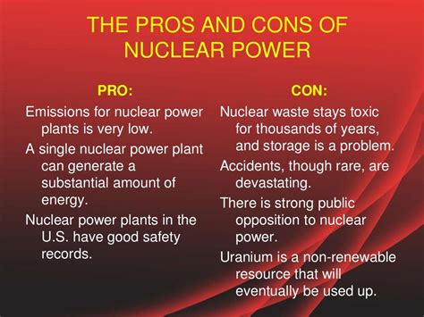 Nuclear energy pros and cons. Oct 12, 2021 · As of 2019, the cost of a nuclear power plant had risen to US$1bn for 100MW of generation capacity. Construction of a commercial-scale plant would take at least 15 years. If Australia had started ... 