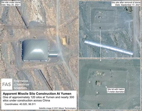 Nuclear missile silo fields. A second silo is located in the desert, 1,200 miles west of Beijing. The Chinese government has been digging a new field of what look to be 110 silos for launching nuclear missiles, according to ... 