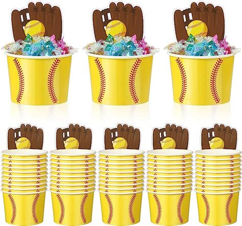 Nuenen 50 Pcs Softball Snack Bowl with 50 Pcs Softball Cards Disposable …