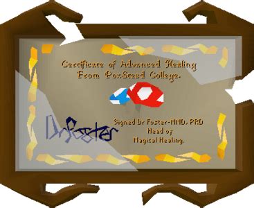 Take Nuff's Healing certificate off the floor, right-click it and study it. (If lost, you can obtain another Healing certificate by searching the Potion shelves in Fairy Nuff's grotto.) Take the certificate to the Fairy chef just south of the bank and she will tell you she has seen similar markings on a sign near the Cosmic Altar.