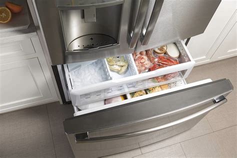 Nugget ice refrigerator. Extra-large capacity Smart 4-Door Flex™ refrigerator features the AutoFill Water Pitcher, a built-in pitcher that automatically refills with fresh, filtered water and a Dual Ice Maker with nugget style Ice Bites. 