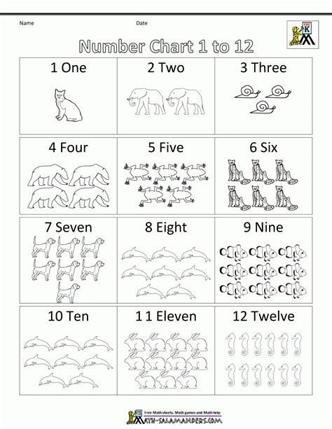 Number 1 to 12 worksheet