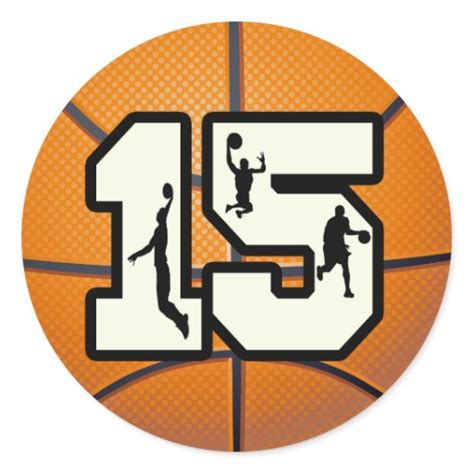 Number 15 Basketball and Players Classic Round Sticker.