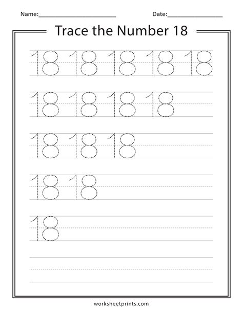 Number 18 Tracing Worksheet Number Eighteen Handwriting Worksheet
