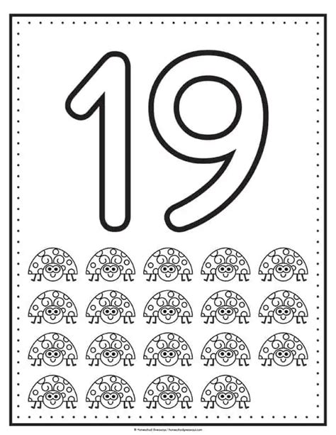 Number 19 Coloring Page Color by Number Printable