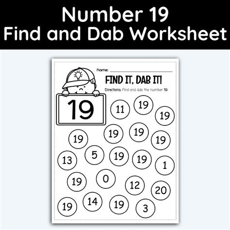 Number 19 Find and Dab Worksheet