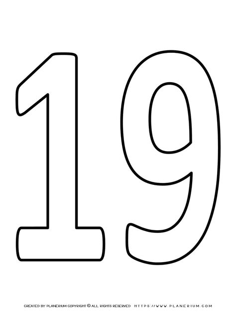 Number 19 Sheet Coloring Pages