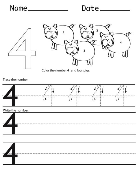 Number Four Writing Counting And Recognition Activities For Children