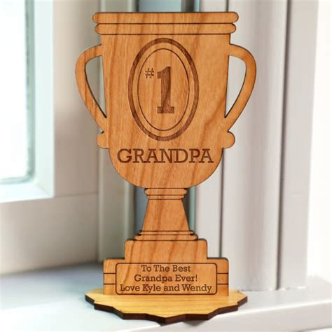 Number One Grandpa Wood Carved Trophy Keepsake