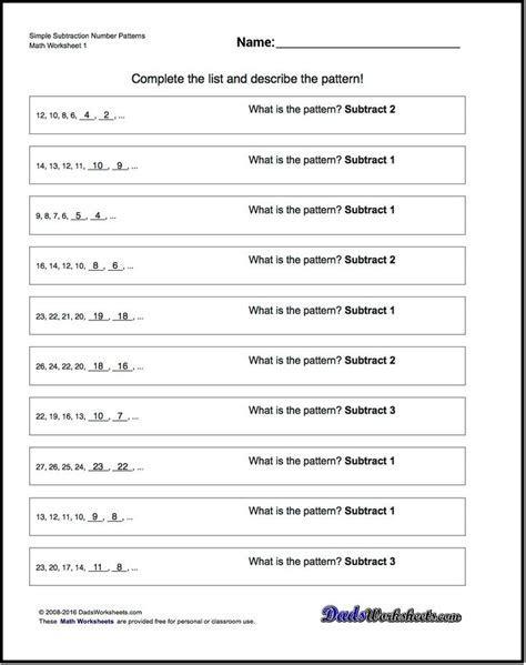 Number Patterns - DadsWorksheets.com