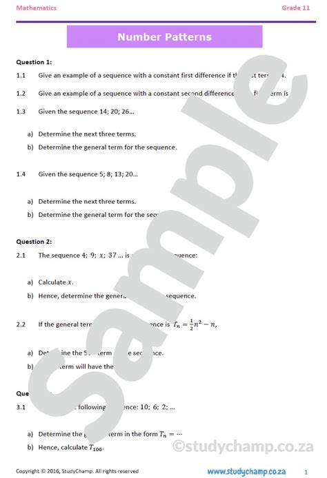 Number Patterns Answers