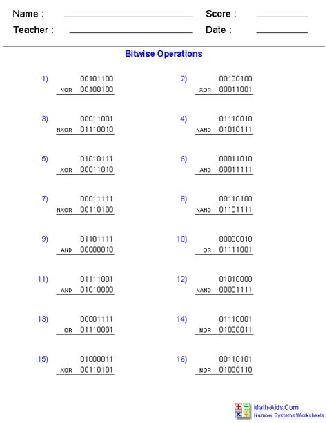 Number System Worksheet With Answers Pdf