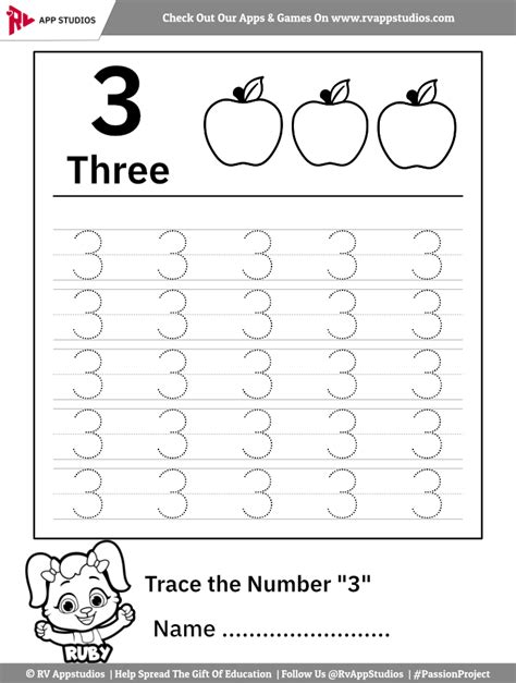 Number Three Learning to Write Simple Handwriting Number 3 Colouring