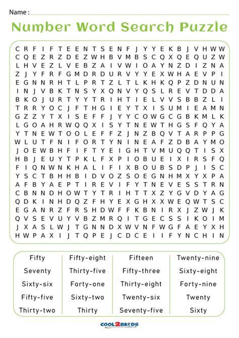 Number Word Search Printable