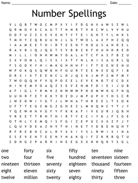 Number Words Word Search WordMint