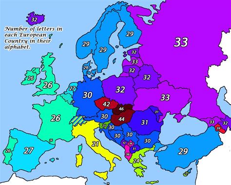 Number of letters in each European Country in... Maps on the Web