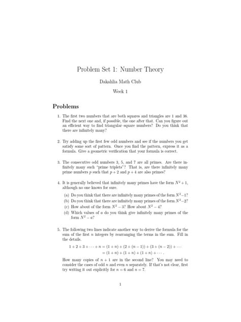Number theory problems with solutions pdf.  Solution: Consider x2 ≡ 1 mod p.  This can be...