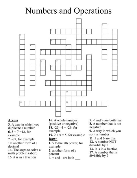 Numbers and Operations Crossword WordMint