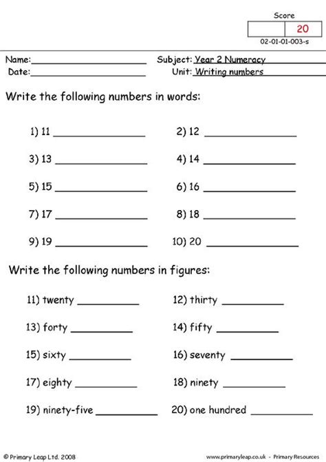 Numeracy Writing numbers in words and digits Worksheet PrimaryLeap