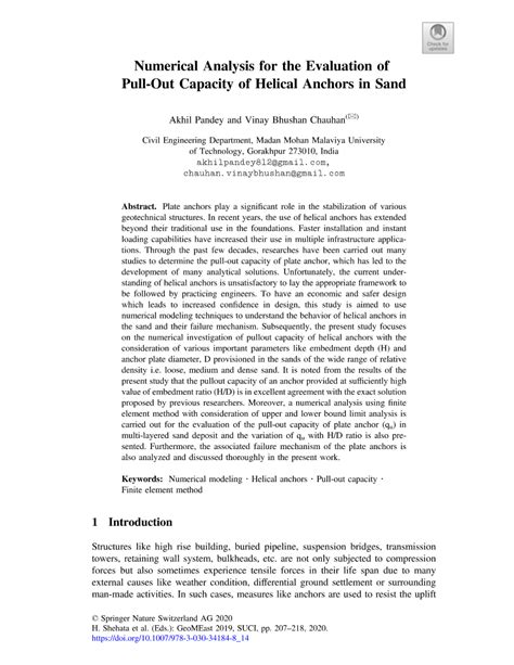 Numerical Analysis for the Evaluation of Pull-Out Capacity of …