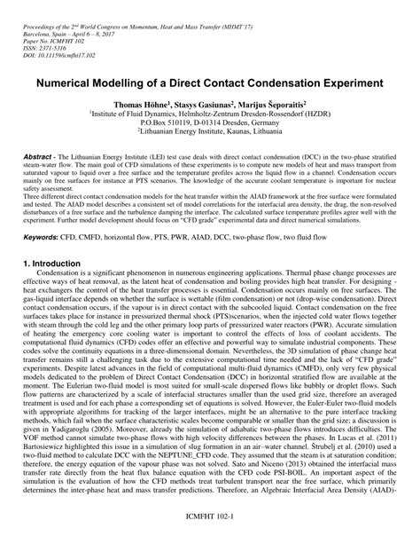 Numerical modelling of a direct contact condensation experiment …