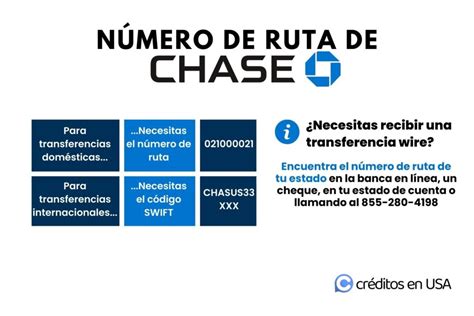 Numero de ruta de chase. The routing number for Chase in Florida is 267084131 for checking and savings account. The ACH routing number for Chase is also 267084131. The domestic and international wire transfer routing number for Chase is 21000021. If you’re sending an international transfer to Chase, you’ll also need a SWIFT code. 
