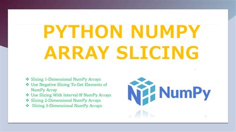 Numpy array slice.  NumPy array slicing is a technique used to extract a portion of an arra...