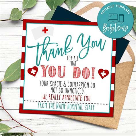 Nurse Appreciation Gift Tag Printable Instant Download Bobotemp