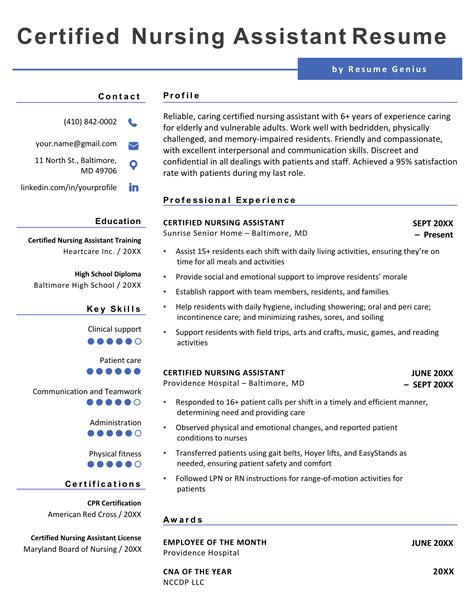 Nurse Assistant CNA Resume Example