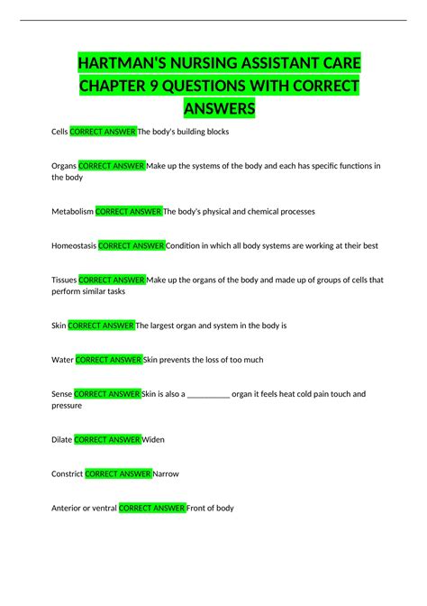 Nursing Answer Care For Hartman Key Assistant