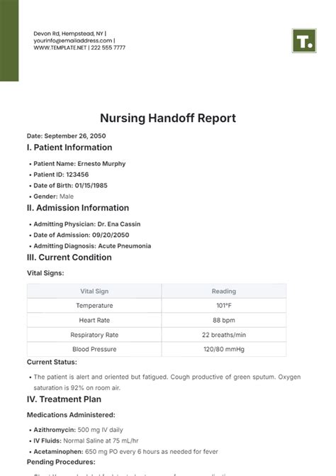Nursing Handoff Report Template Simple Template Design