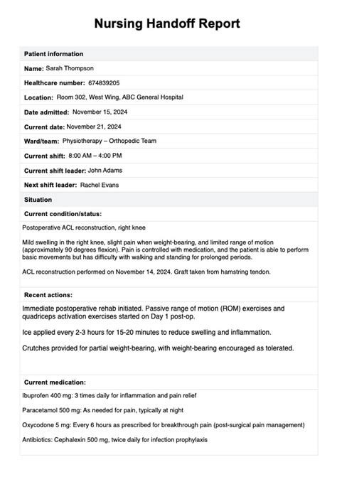 Nursing Handoff Template 20152023 Form Fill Out and Sign Printable