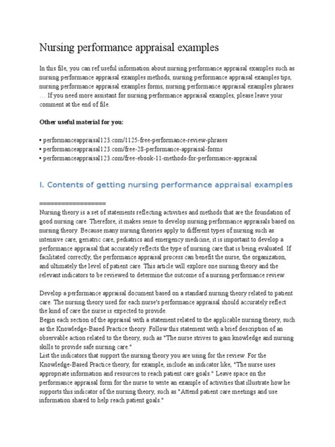 Nursing Performance Appraisal Examples PDF Performance Appraisal
