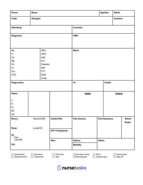 Nursing Report Sheet Template