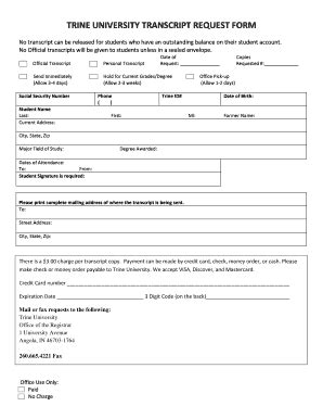 Nursing Request for Information Form - Trine University