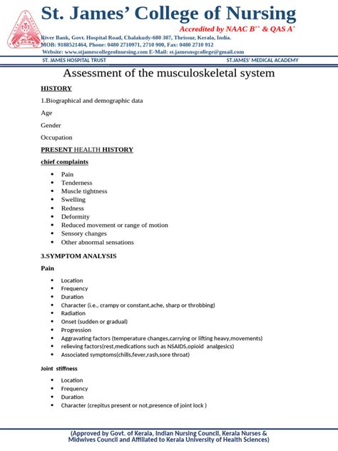 Nursing assessment of musculoskeletal system. .  ...