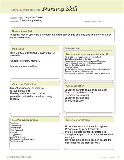 Nursing skills g-tube feeding - ACTIVE LEARNING TEMPLATES ... - Studocu