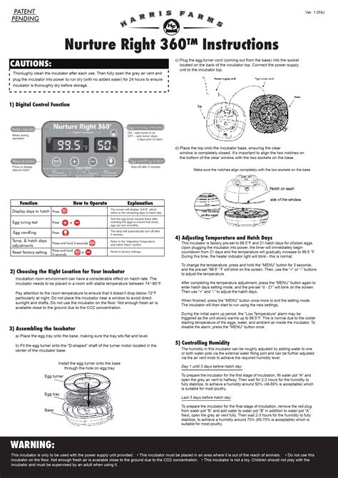 Nurture right 360 instruction manual. PATENT Ver. 1.0NU PENDING Nurture Right 360TM Instructions CAUTIONS: Thoroughly clean the incubator after each use. Then fully open the grey air vent and plug the incubator into power to run dry (with no added water) for 24 hours to ensure incubator is thoroughly dry before storage. 1) Digital Control Function 
