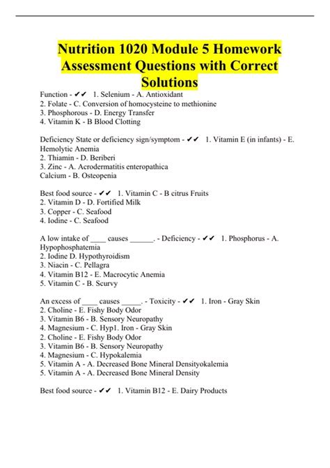 Nutrition Answers Assessment Science Homework Your Life