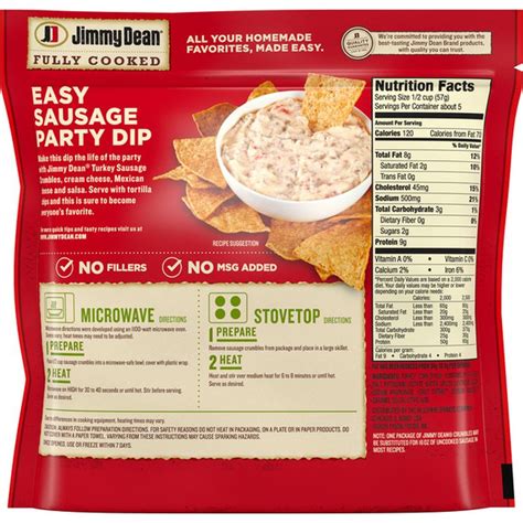 Nutrition Facts for Jimmy Dean Turkey Sausage Crumbles